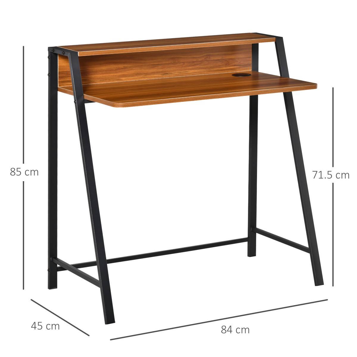 HOMCOM Computer Table, Two-Tier Table Top, Steel Frame, Walnut Colour, 84 x 45 x 85 cm