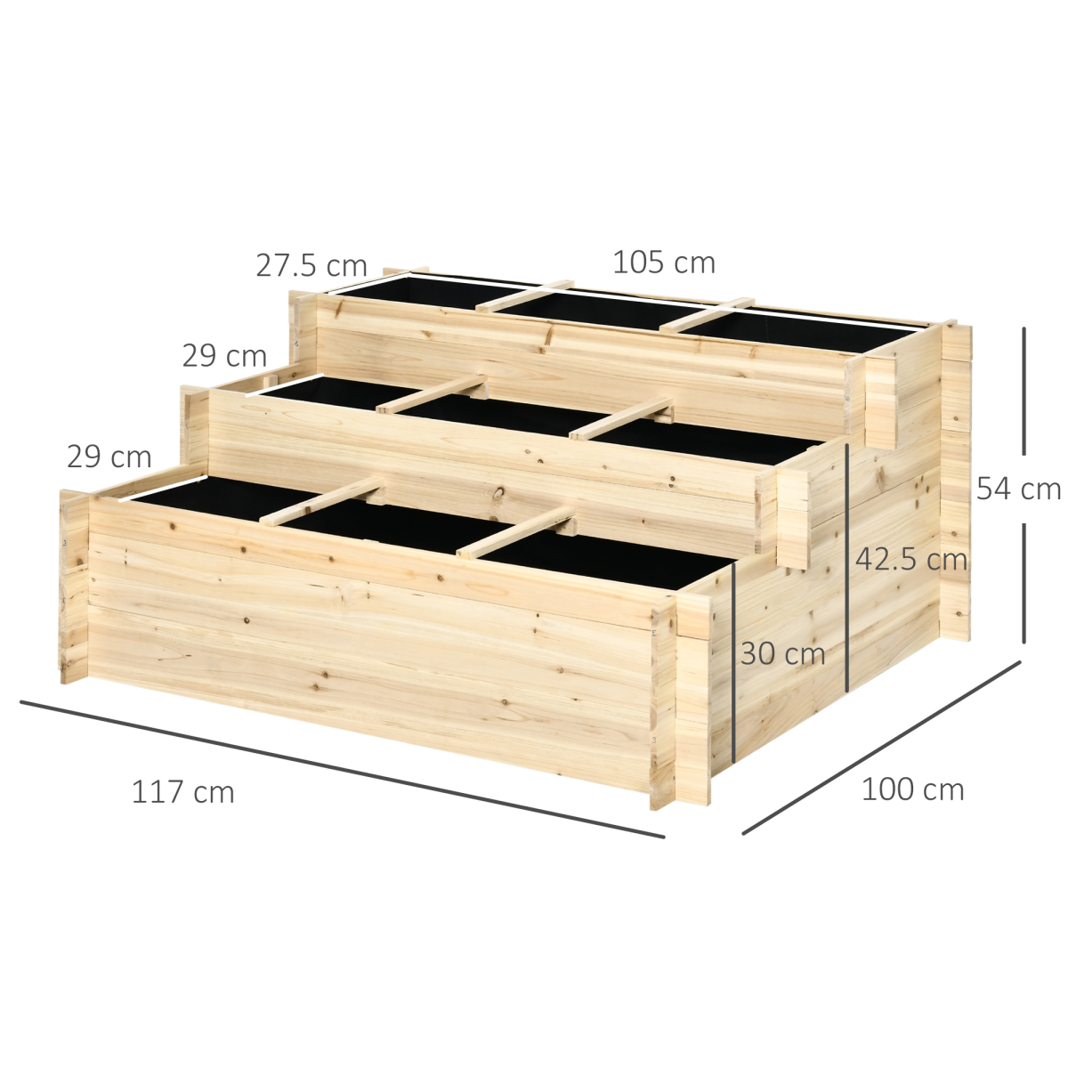 Outsunny 3-Tier Raised Garden Flower Box with 9 Grow Grids and Non-Woven Fabric