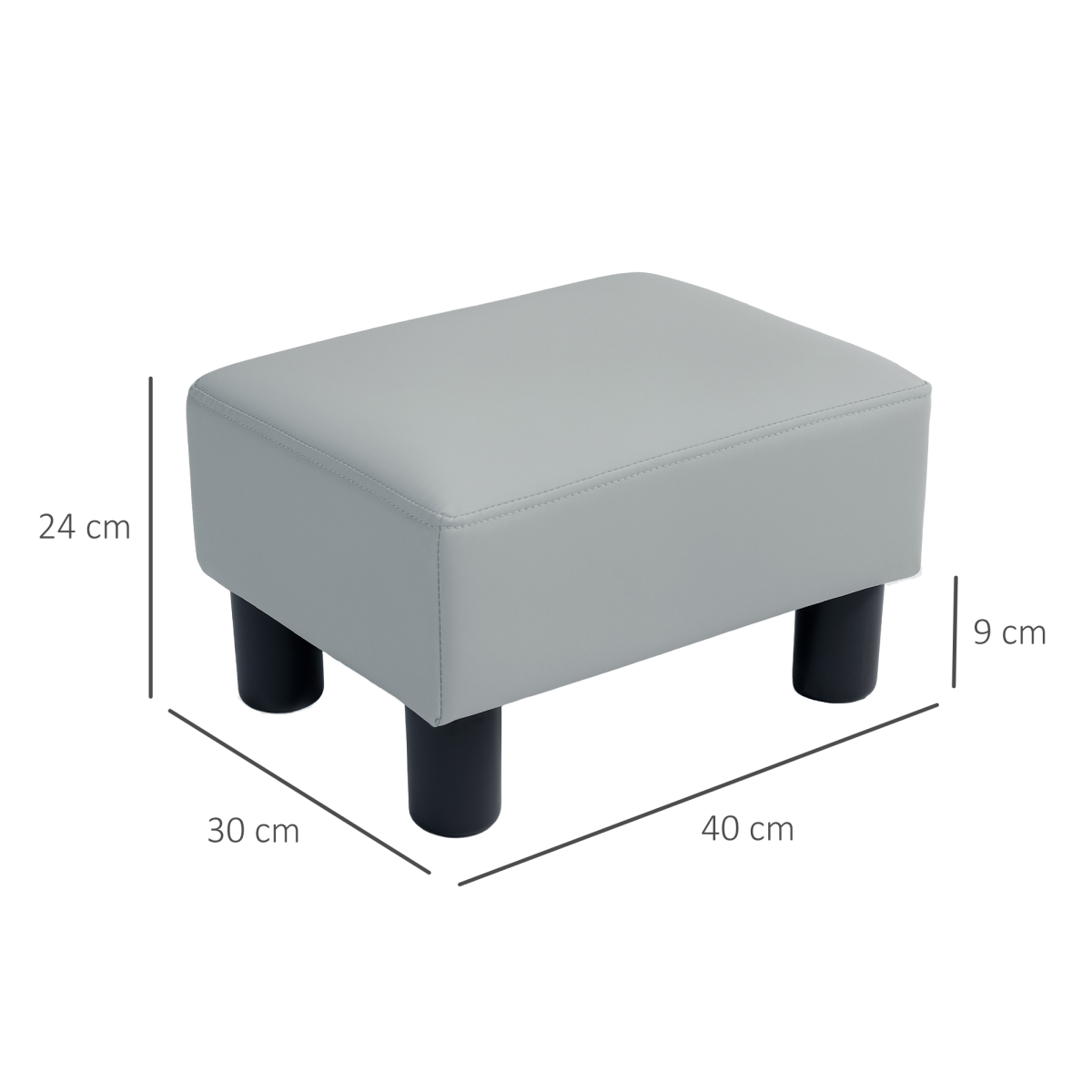 HOMCOM Grey Faux Leather Footstool with Foam Padding, 100kg Capacity