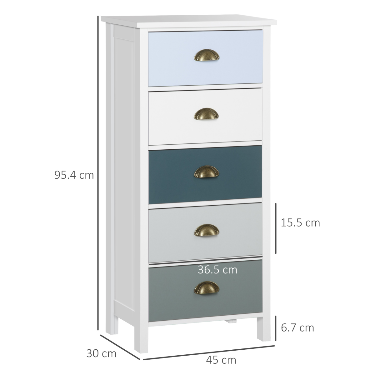 HOMCOM 5-Drawer Chest of Drawers with Bronze-Tone Metal Handles, MDF Structure and Anti-Tipping Straps