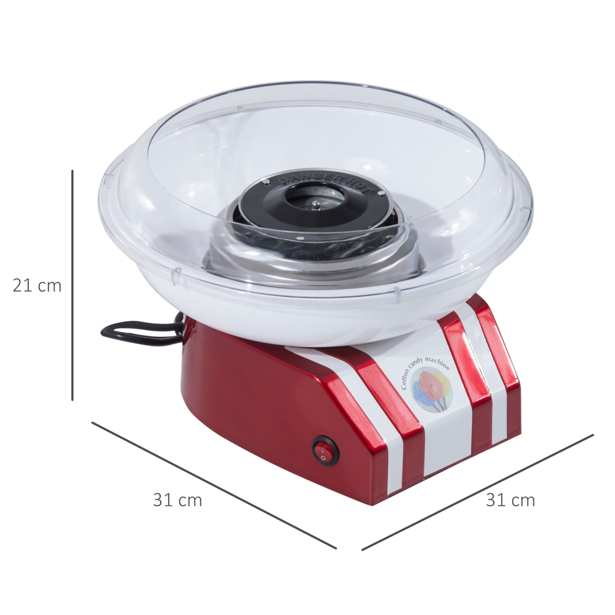 HOMCOM 450W Candy Floss Machine with Stainless Steel Cover, Bamboo Sticks and Aluminium Turntable