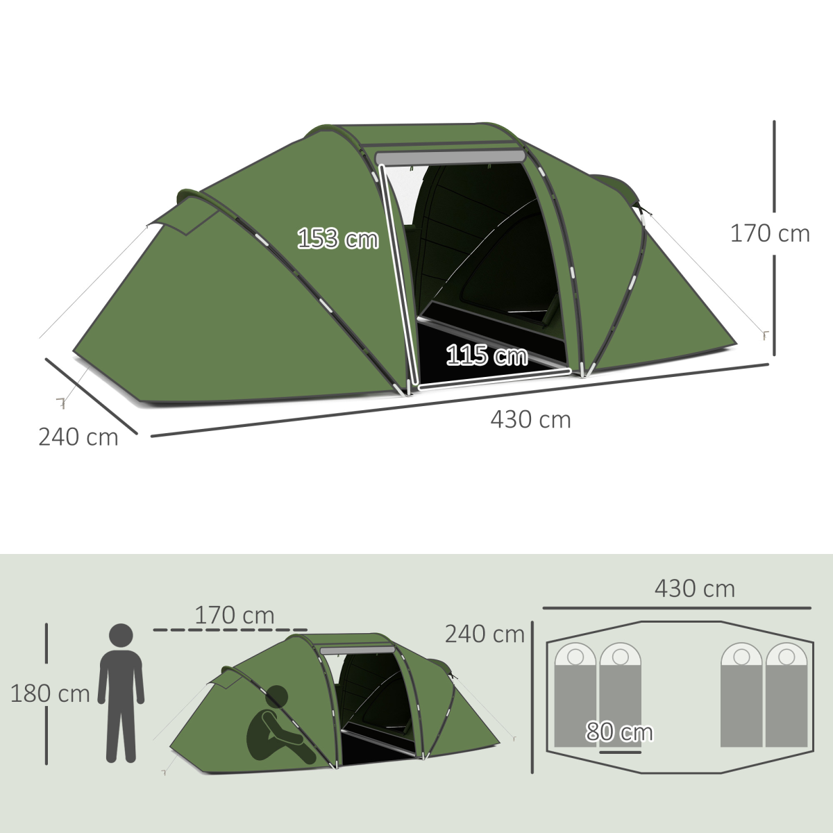 Outsunny 4-6 Person Dome Camping Tent for Family Travel, Hiking and Fishing