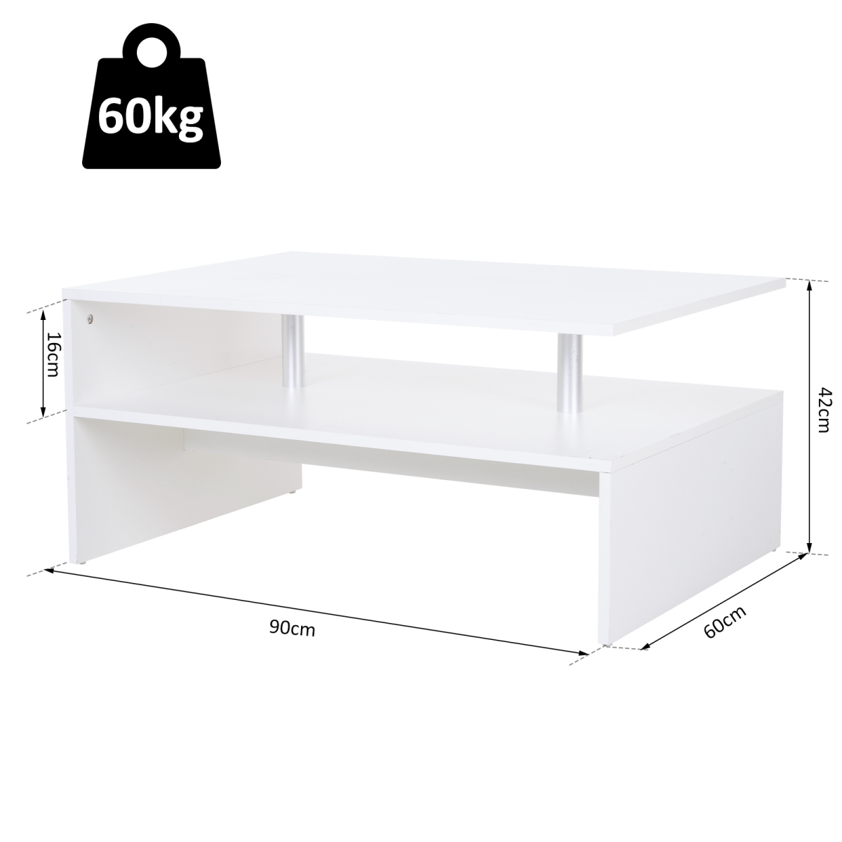 HOMCOM Modern 2-Tier Rectangular Coffee Table Side End Table, White