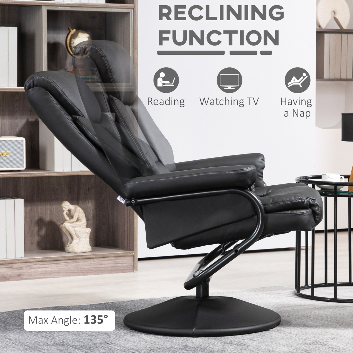 HOMCOM Black PU Leather Swivel Recliner Chair with Ottoman