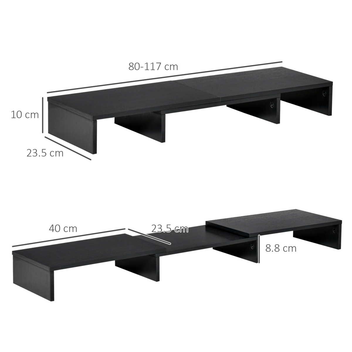 Adjustable Monitor Stand Riser with Extendable Length and Three-Part Storage, 80-117cm, MDF