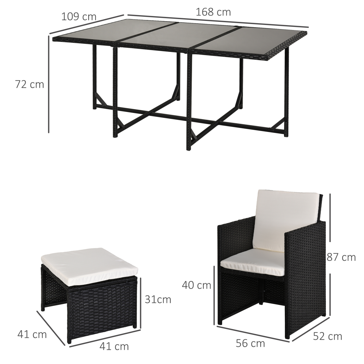 Outsunny 11-Piece Black Rattan Dining Set with Glass Table