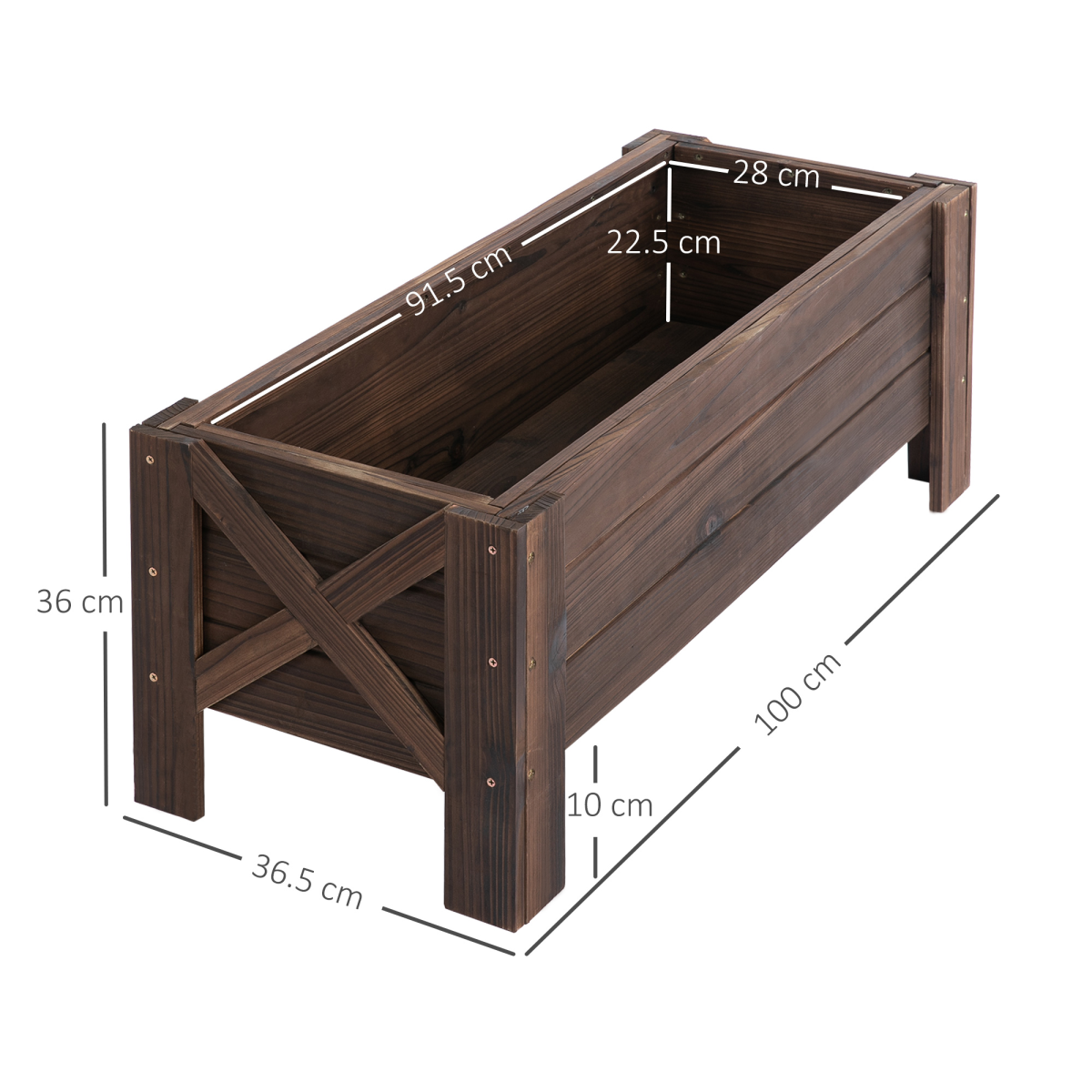 Wooden Outdoor Raised Garden Bed Planter, 100 x 36.5 x 36 cm