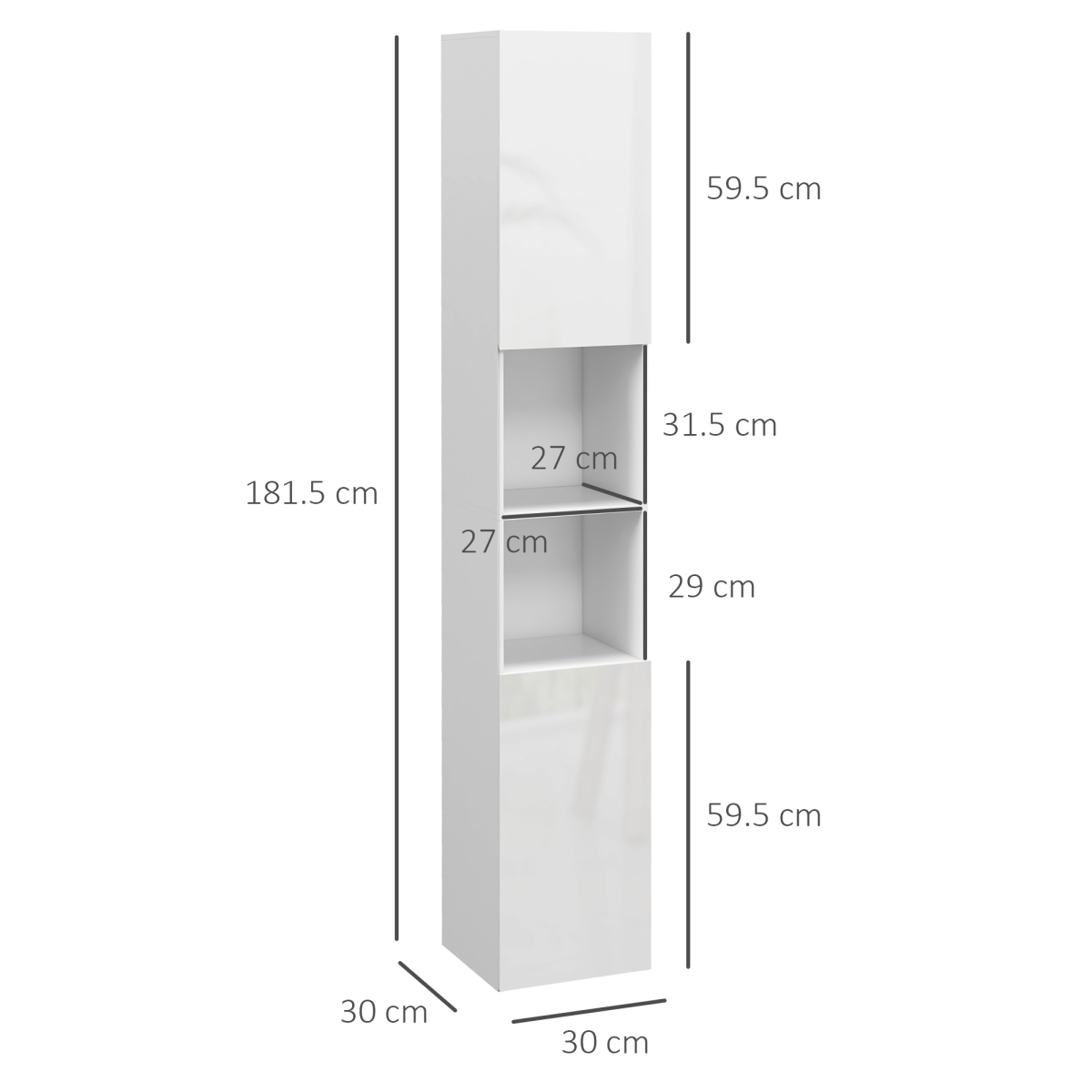 kleankin Bathroom Storage Cabinet, High Gloss White, Adjustable Shelves