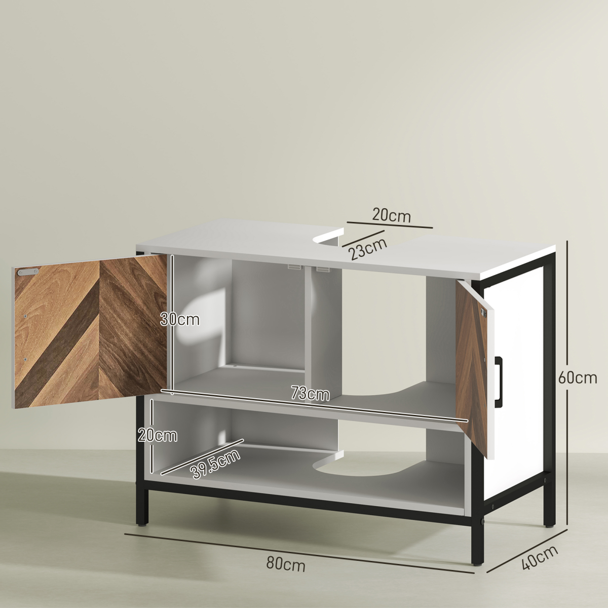 HOMCOM Cream Bathroom Under Sink Cabinet with U-Cut Out