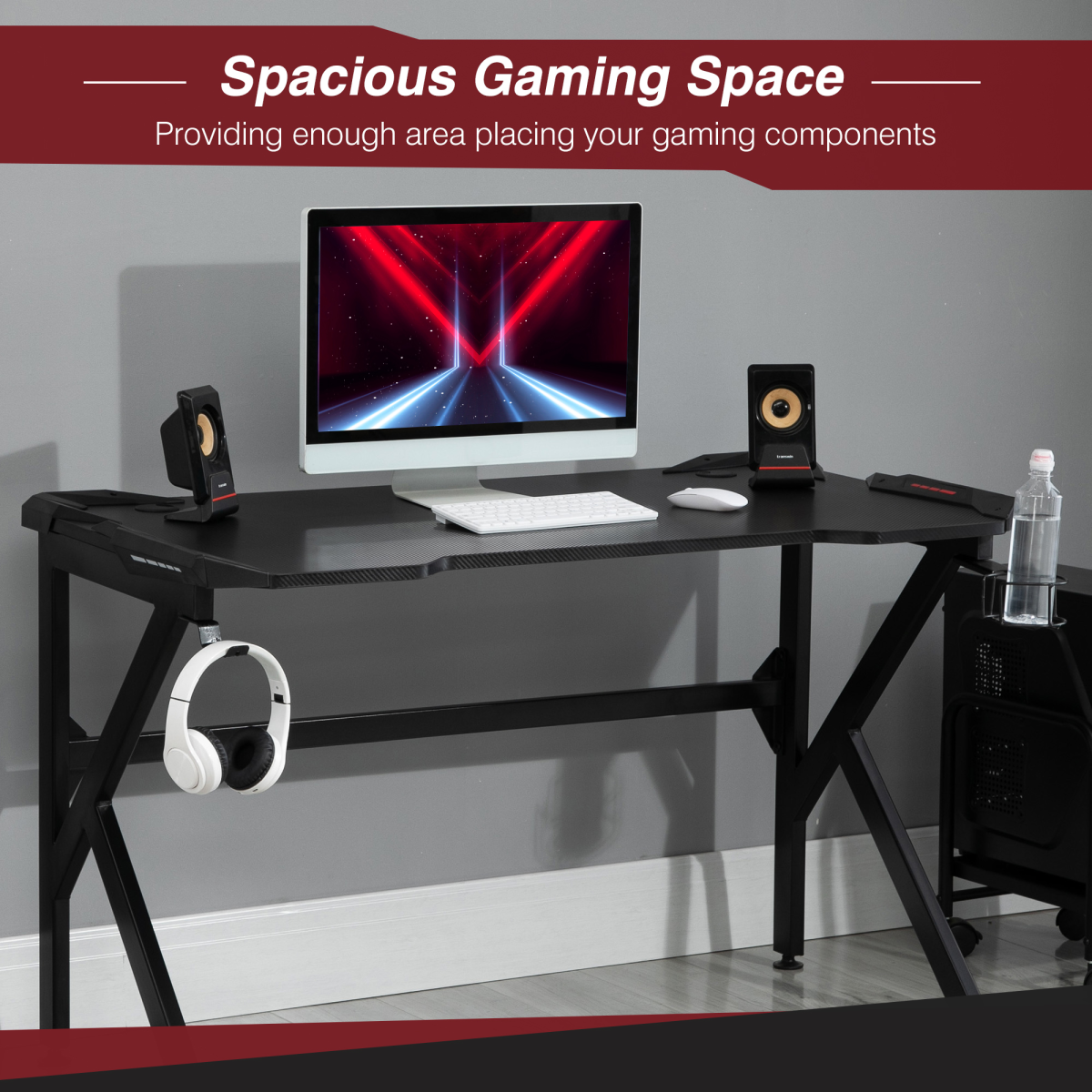 HOMCOM Gaming Desk with Steel Frame, Cup Holder & Headphone Hook