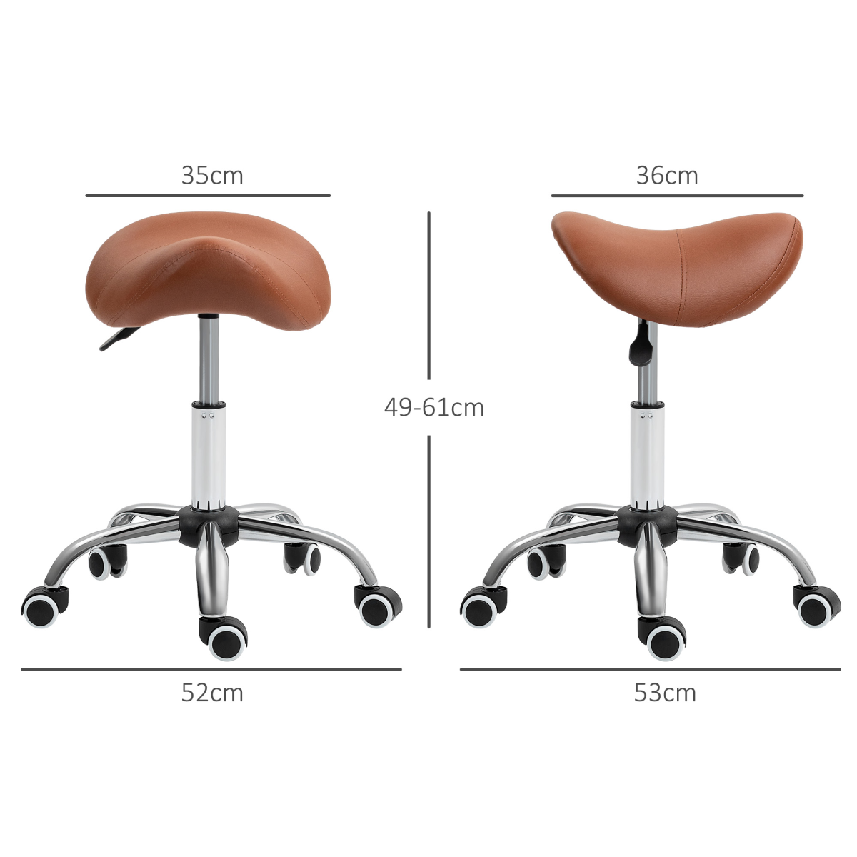 HOMCOM Adjustable Saddle Stool with Padded PU Leather Seat - Brown