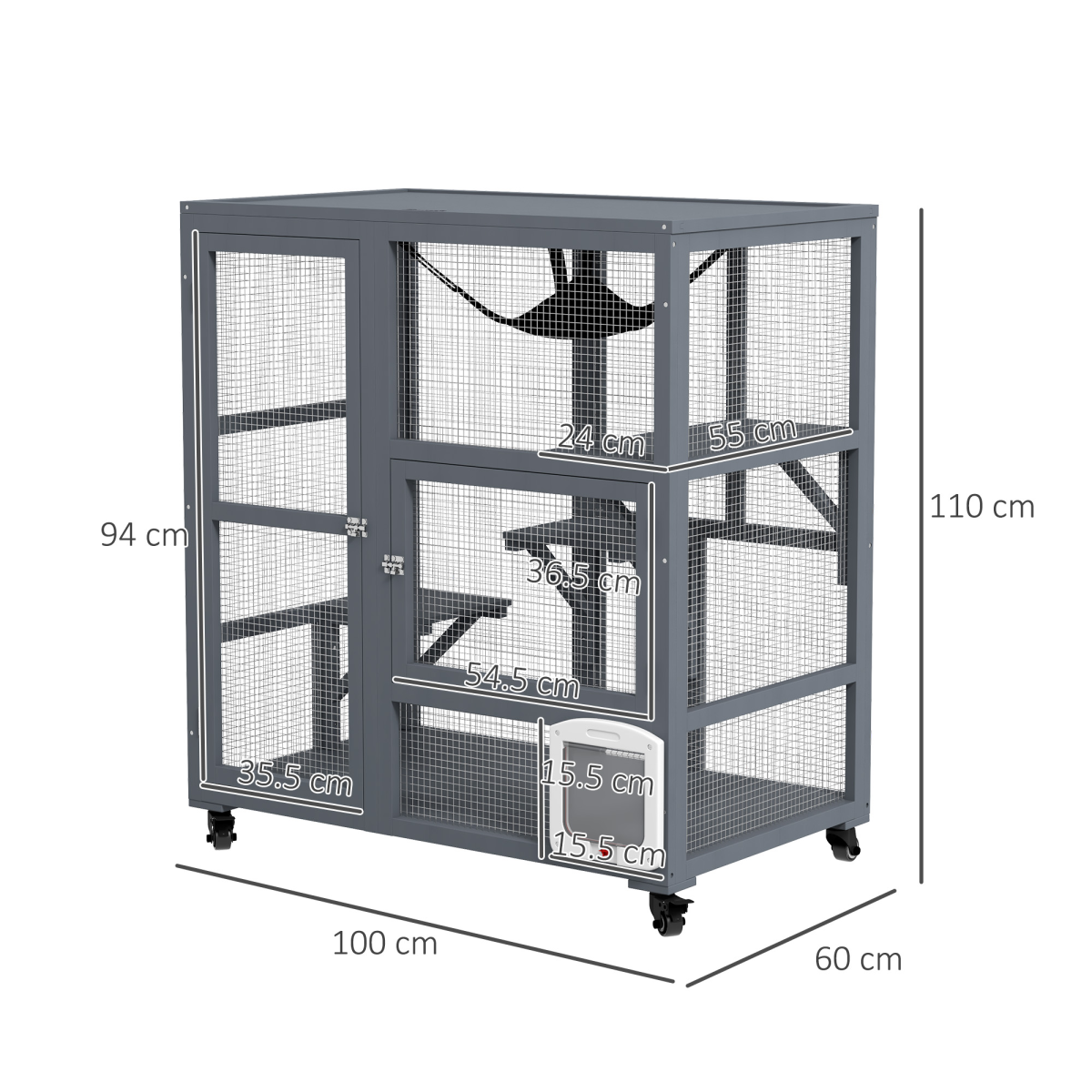 PawHut Outdoor Cat House Catio on Wheels with Platforms & Hammock