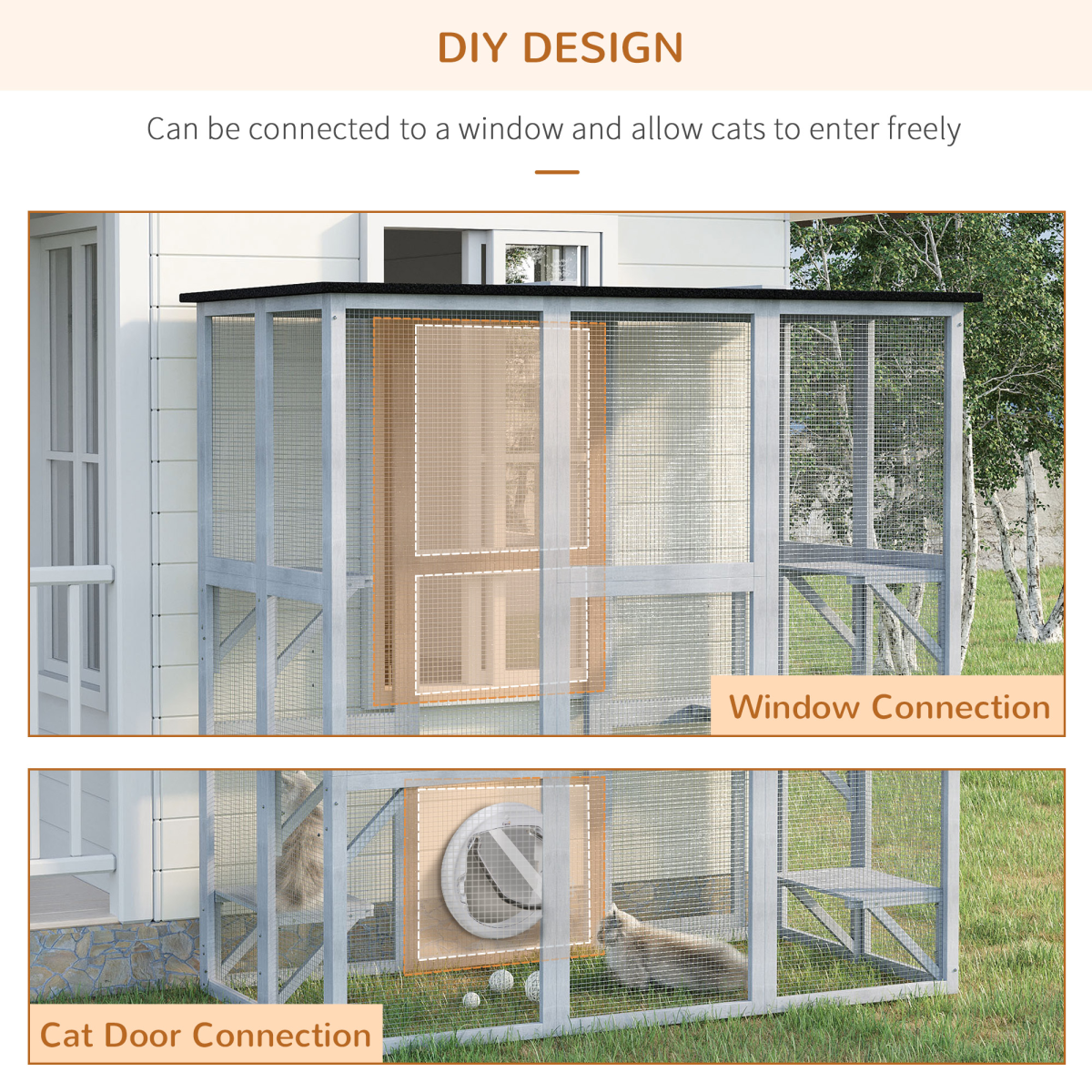 PawHut Wooden Catio with Platforms, Weatherproof Cat Enclosure