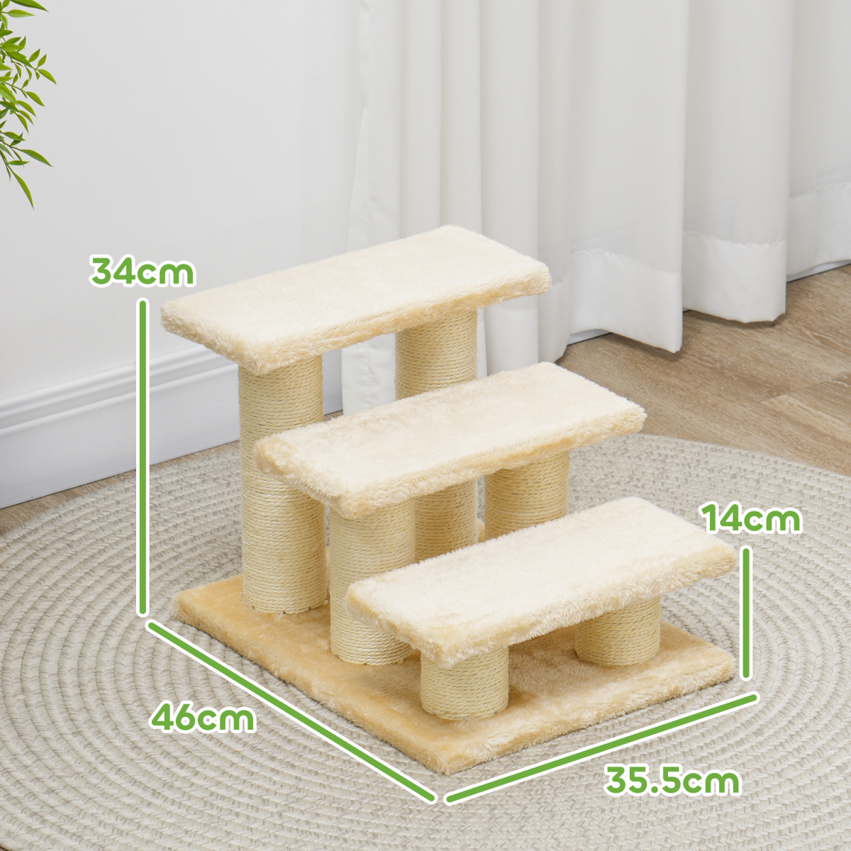 Pawhut Portable 3-Step Pet Stairs for Cats and Small Dogs, Lightweight Indoor/Outdoor Assist Steps for Couch, Bed, Car and Truck