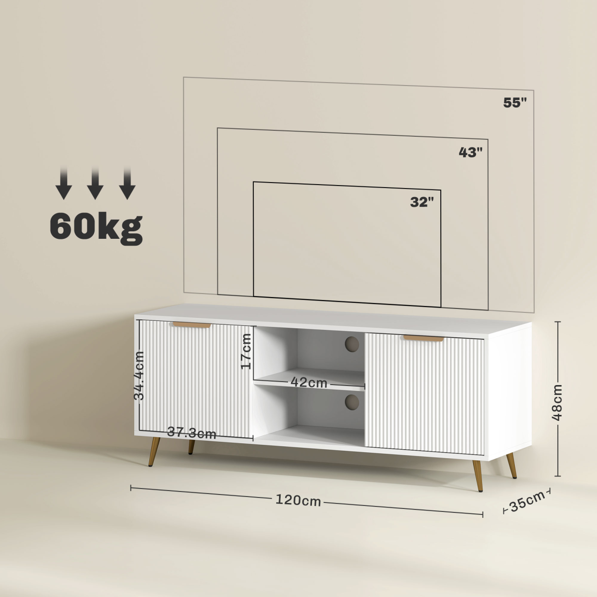 HOMCOM Modern White TV Stand Cabinet with Storage for 55-Inch TVs