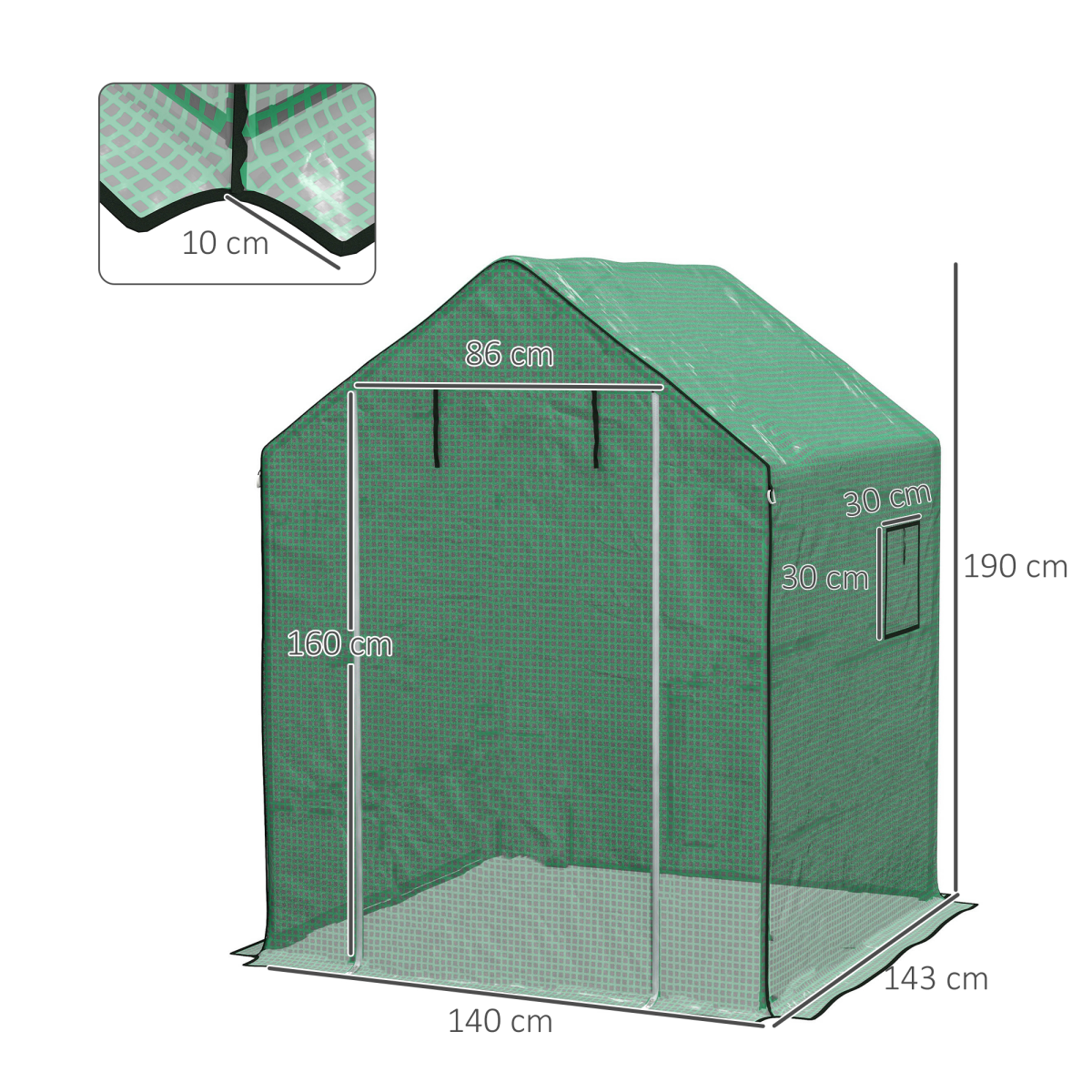 Outsunny Walk-in Greenhouse Replacement Cover with Door and Mesh Windows, Green, for 845-510