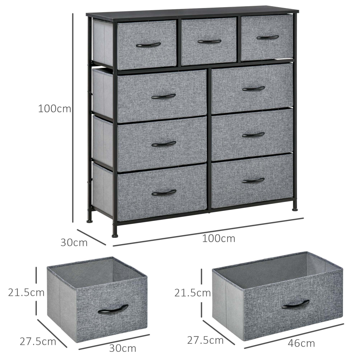 PawHut 9-Drawer Fabric Storage Dresser with Foldable Bins