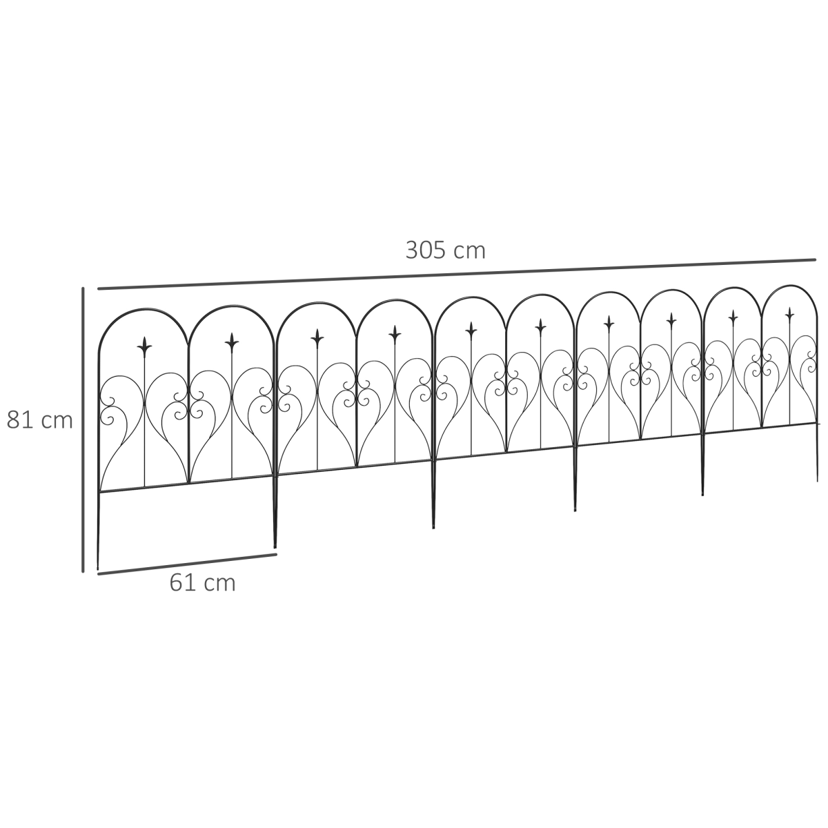 Outsunny 5-Piece Decorative Metal Garden Fence Border Edging, 32 in x 10 ft, Black