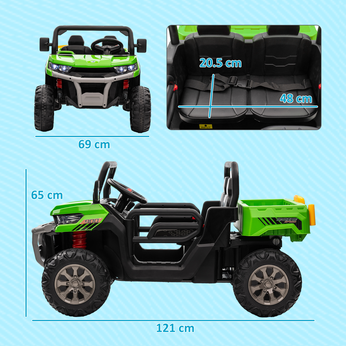 HOMCOM 12V Two-Seater Kids Ride-On Truck with Remote Control - Green