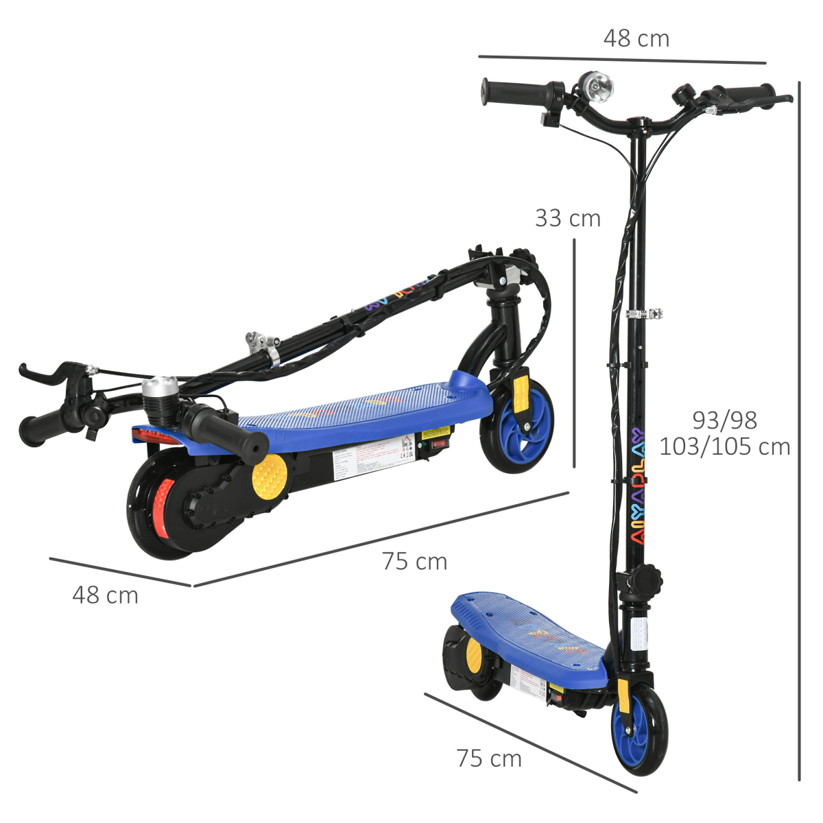 Folding Electric Scooter with LED Headlight for Ages 7-14, Blue