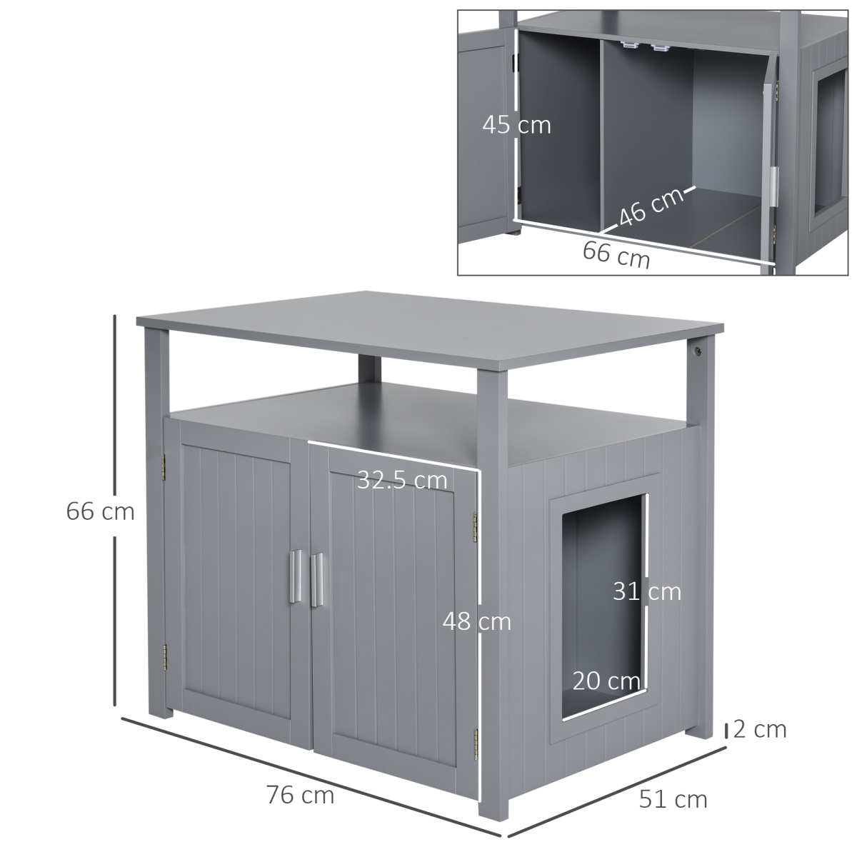 Grey MDF Cat Litter Box Enclosure Furniture with Shelves