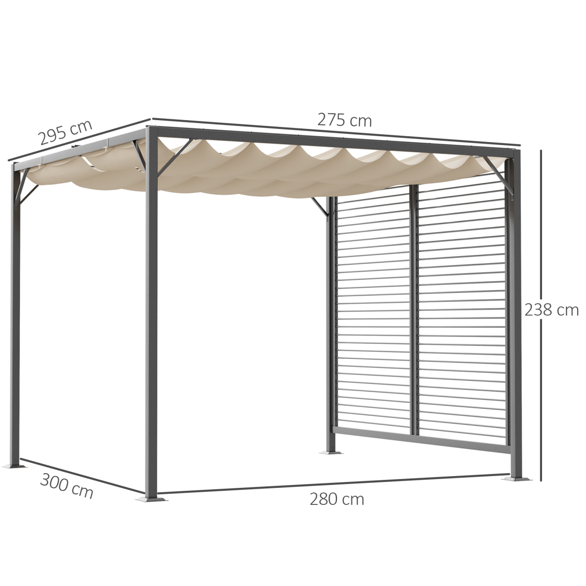Metal Outdoor Pergola Patio Sun Shelter, Retractable Movable Canopy, PU-Coated UV and Water Resistant, Heavy-Duty Metal Frame