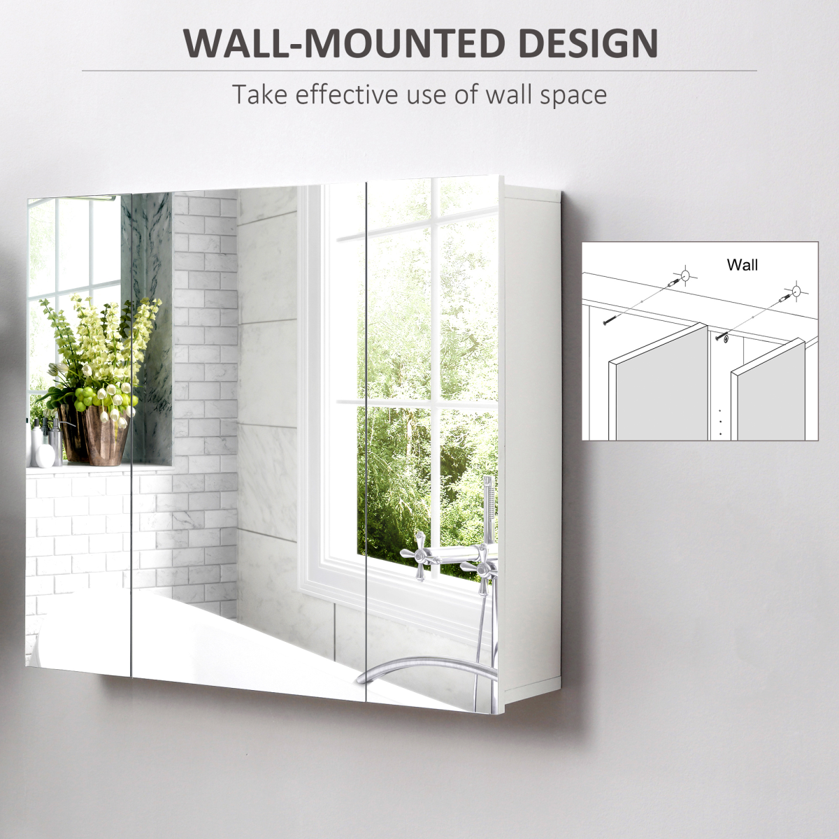 kleankin Wall-Mounted Bathroom Mirror Cabinet with Door, White