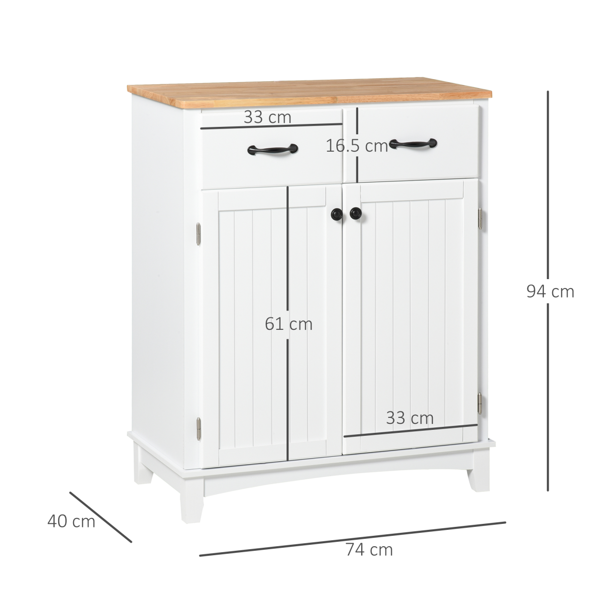 Kitchen Storage Cabinet with Wooden Top, Drawers & Shelf