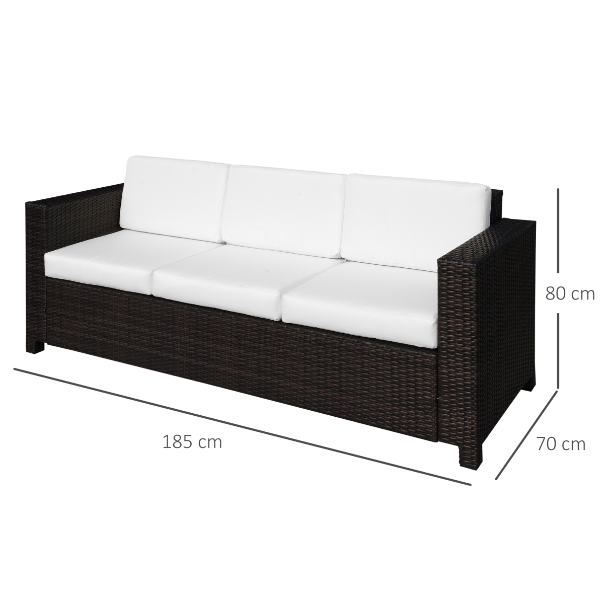 Outsunny 3-Seater Brown Wicker Rattan Sofa with Metal Frame and Cushions Outdoor Garden Patio Furniture
