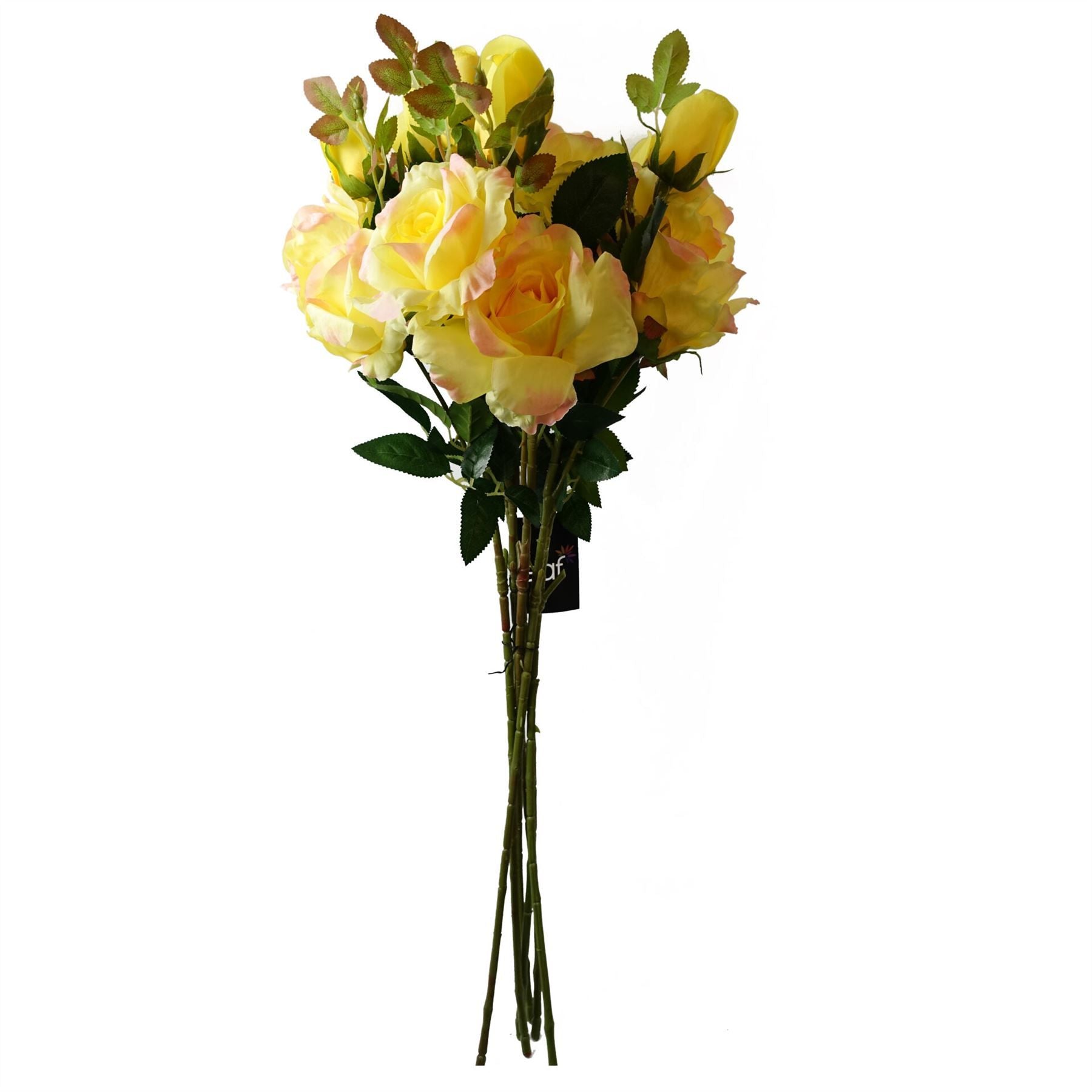 Leaf 80cm Artificial Yellow Silk Rose Stem with 2 Flowers and Bud
