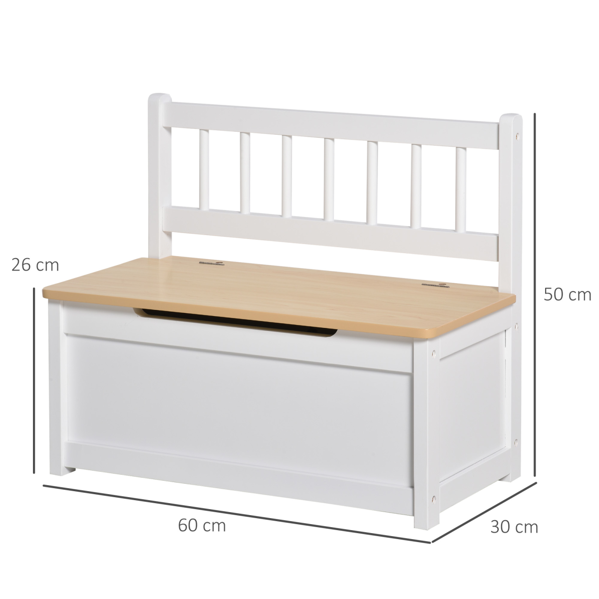 HOMCOM Kids 2-in-1 Wooden Toy Box Bench Storage Chest, White