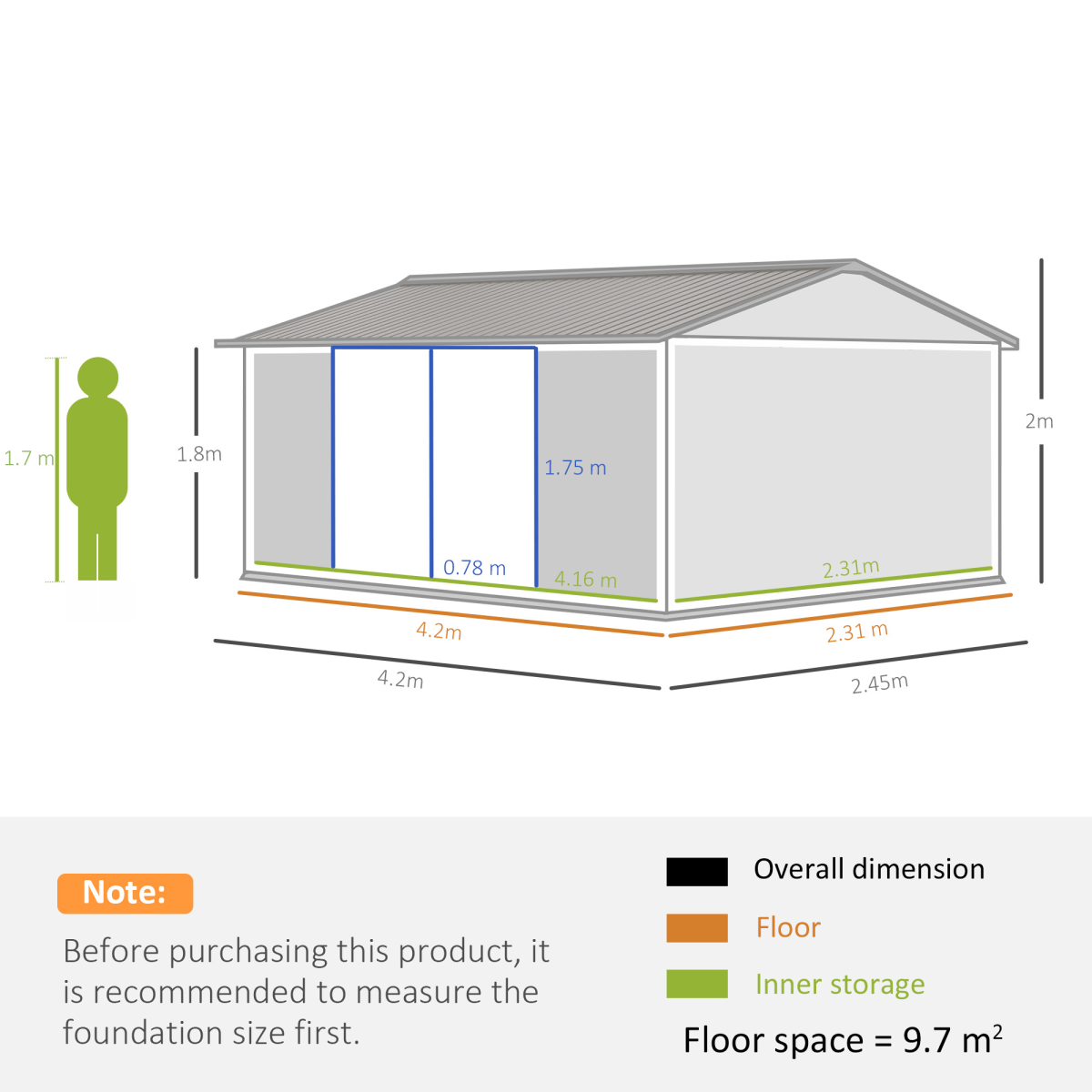 Outdoor Garden Storage Shed, Galvanized Steel Tool Storage Box for Backyard, Sloped Roof, Lockable Double Doors, Grey