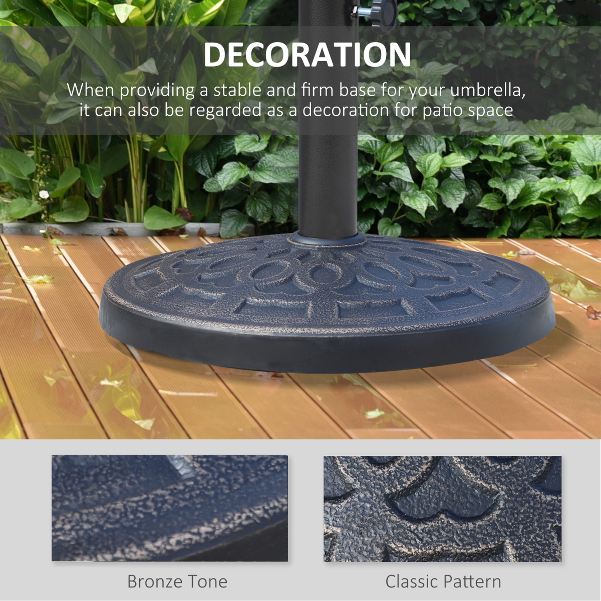 Outsunny Bronze Tone Resin Patio Umbrella Base, 12kg, Rust-Resistant