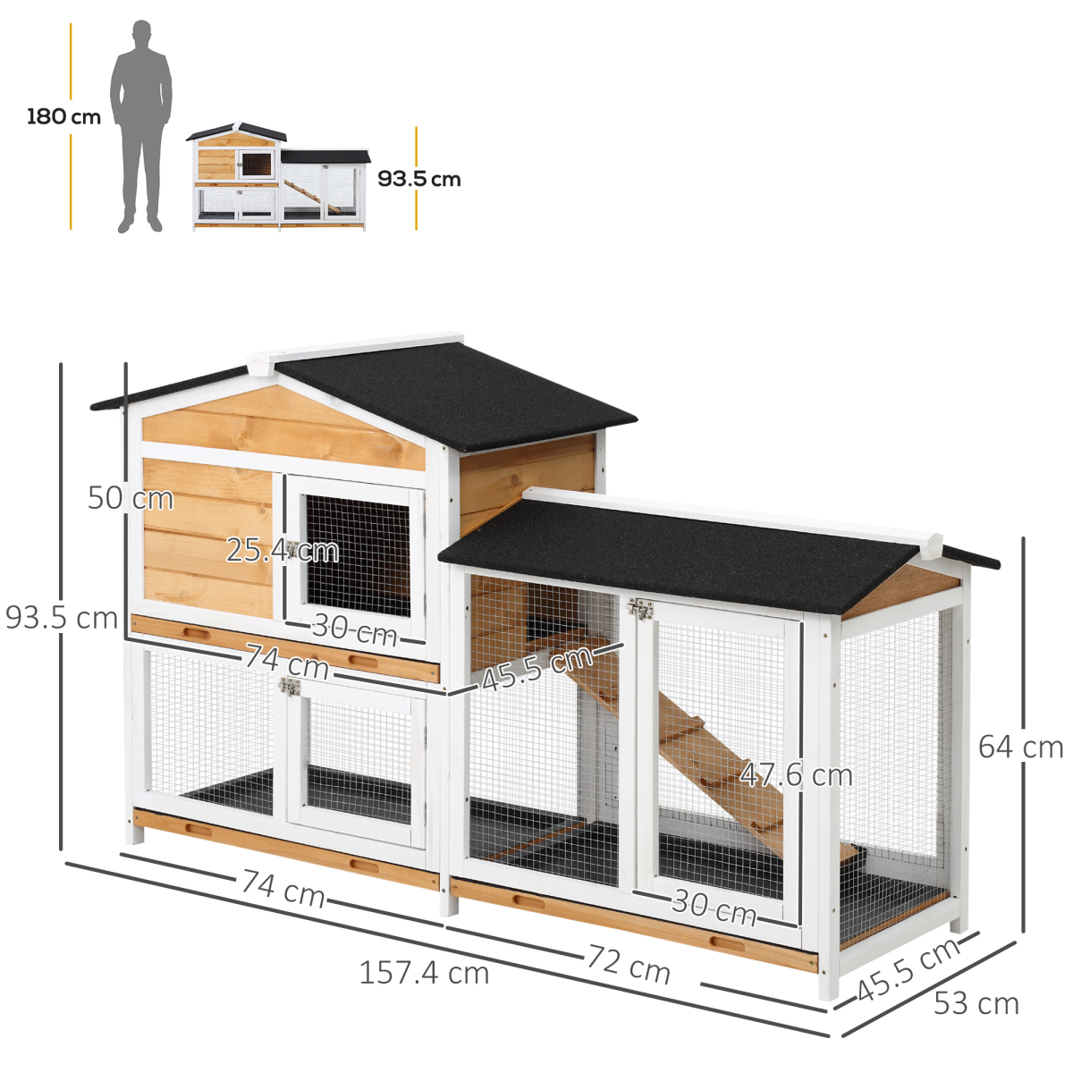 2-Tier Wooden Rabbit Hutch Outdoor Pet Cage with Ramp and Slide-Out Trays PawHut