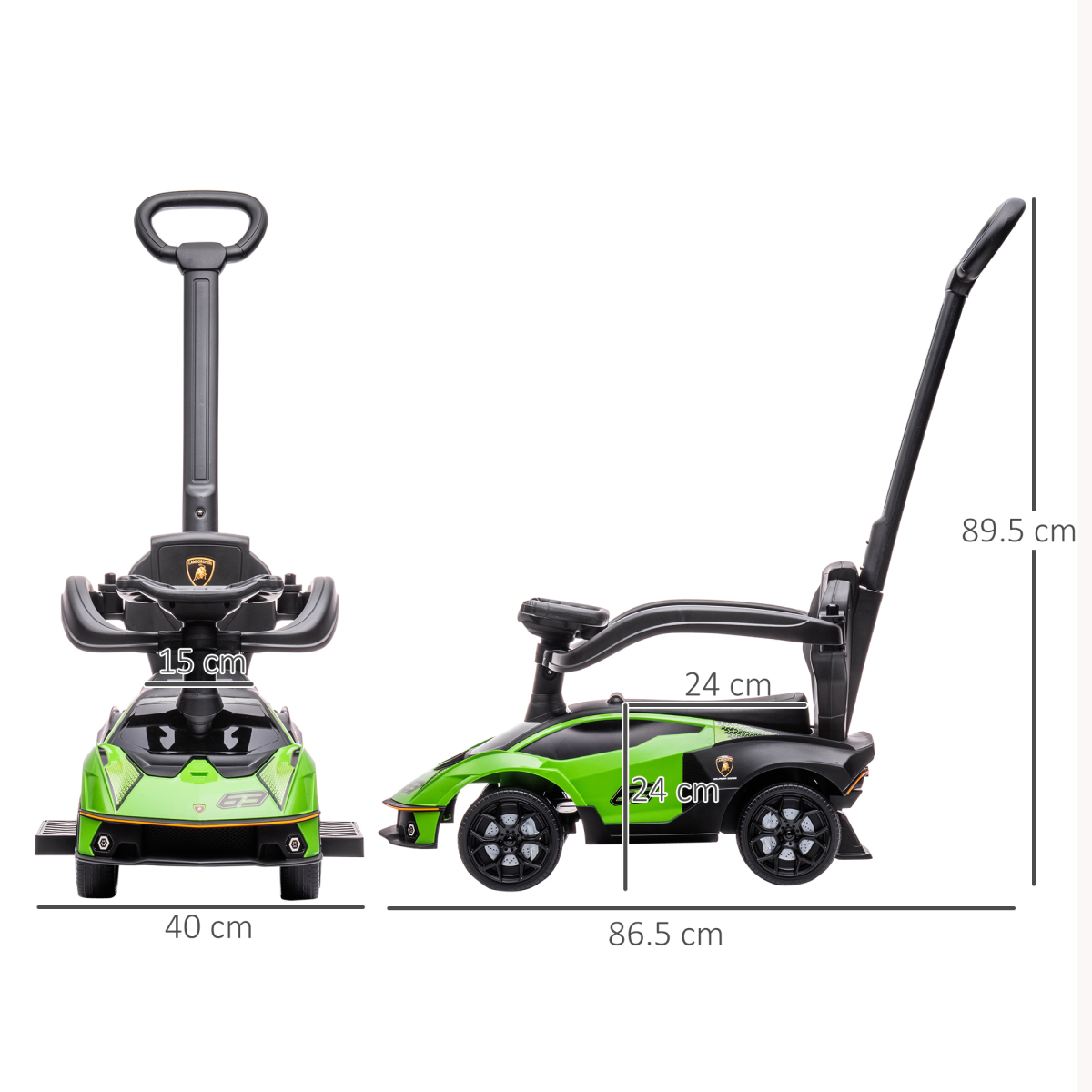 HOMCOM Lamborghini Essenza SCV12 2-in-1 Baby Ride-On Push Car, Green