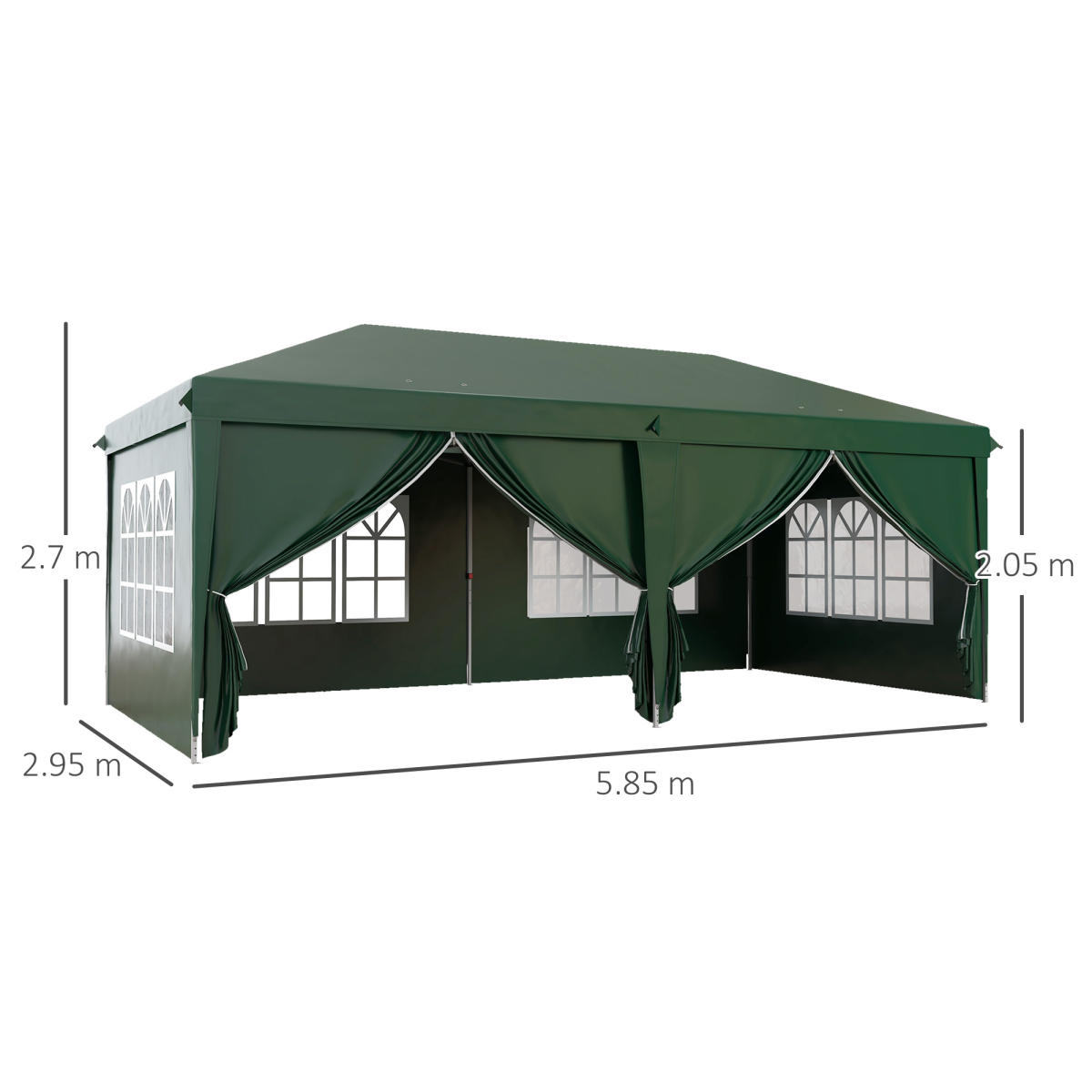 Outsunny 3 x 6m Pop Up Gazebo Party Tent Canopy with 6 Removable Walls and Carry Bag, Green