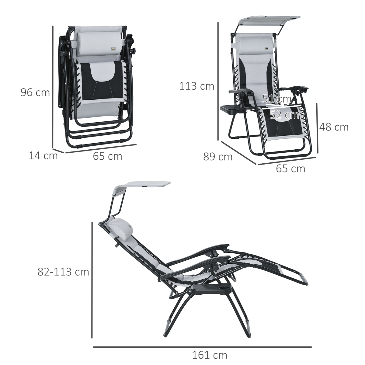 Outsunny Zero Gravity Lounger Chair with Canopy, Cup Holder Tray, Removable Headrest, Foldable Design
