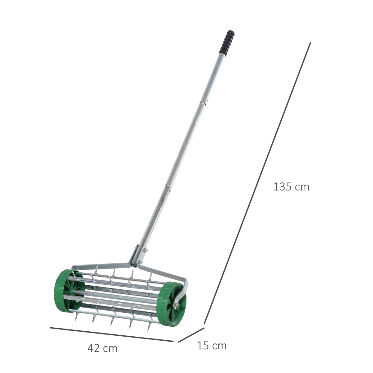 Outsunny Lawn Aerator Roller with 3-Level Adjustable Handle, Galvanized Metal and PP Plastic