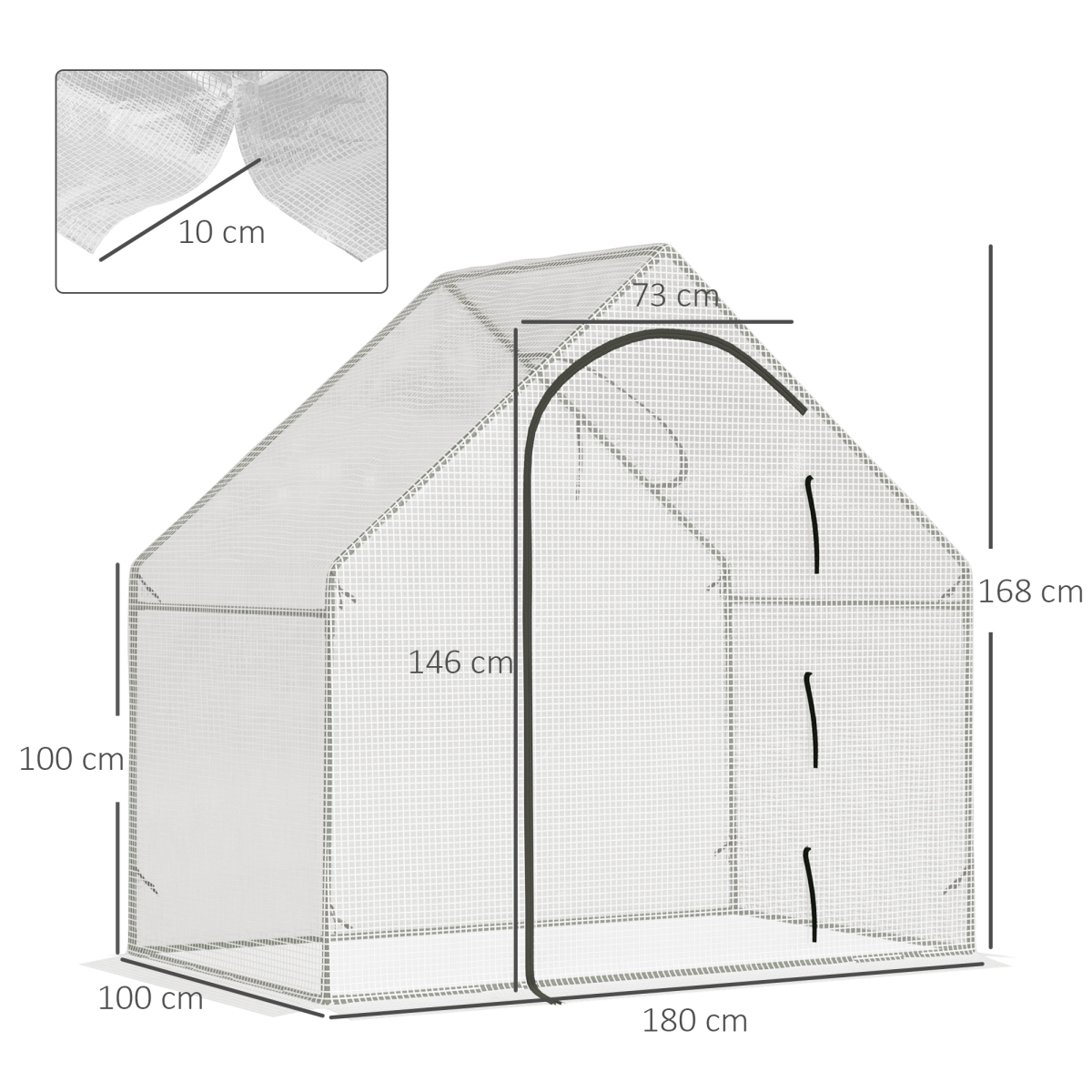 Outsunny Walk-In Greenhouse with Steel Frame, 180 x 100 x 165cm, White