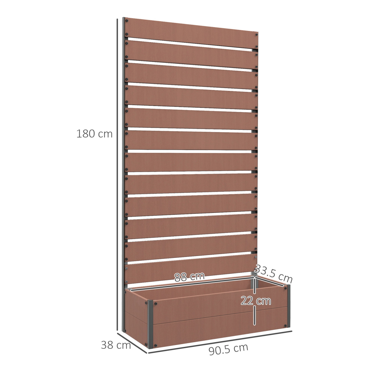 Outsunny Raised Garden Bed with Trellis, Standing Patio Planter Box, Wood-Plastic Composite, Light Brown