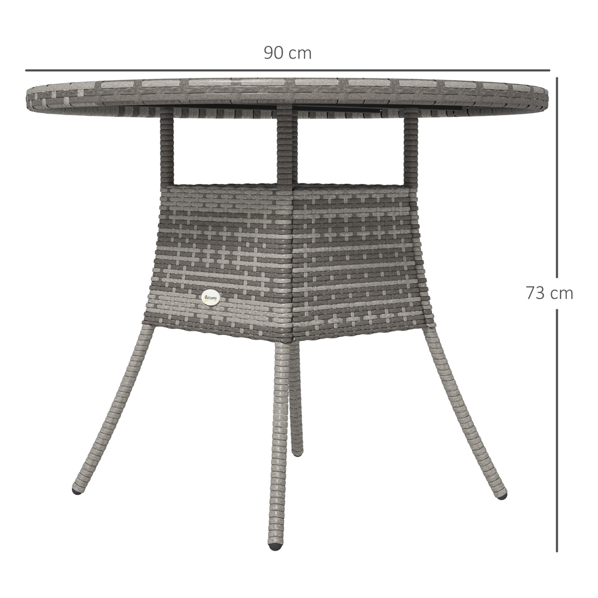 Outsunny Grey PE Rattan Outdoor Dining Table with Wood-Plastic Top