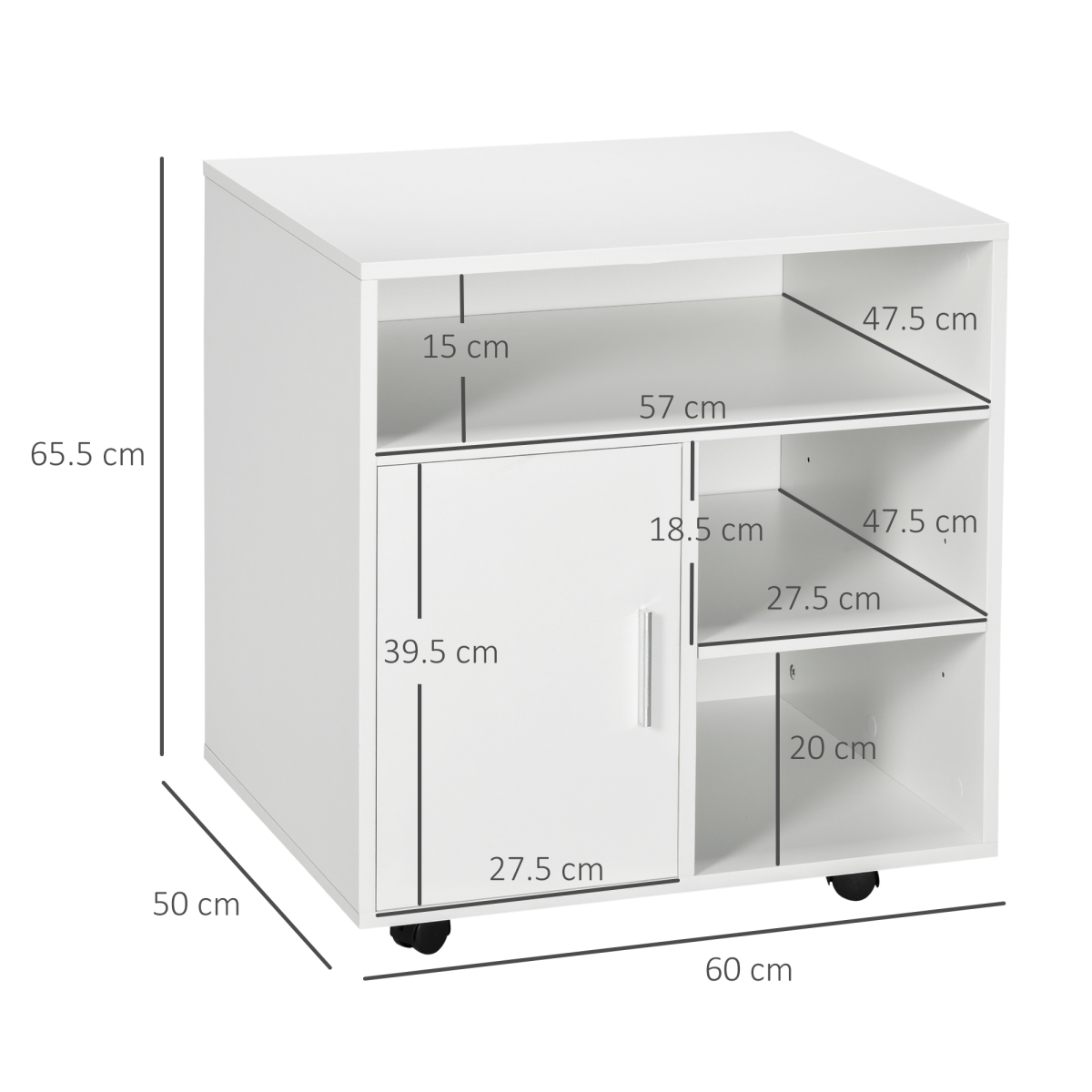 Multi-Storage Printer Unit for Office Organisation with 5 Compartments and Wheels