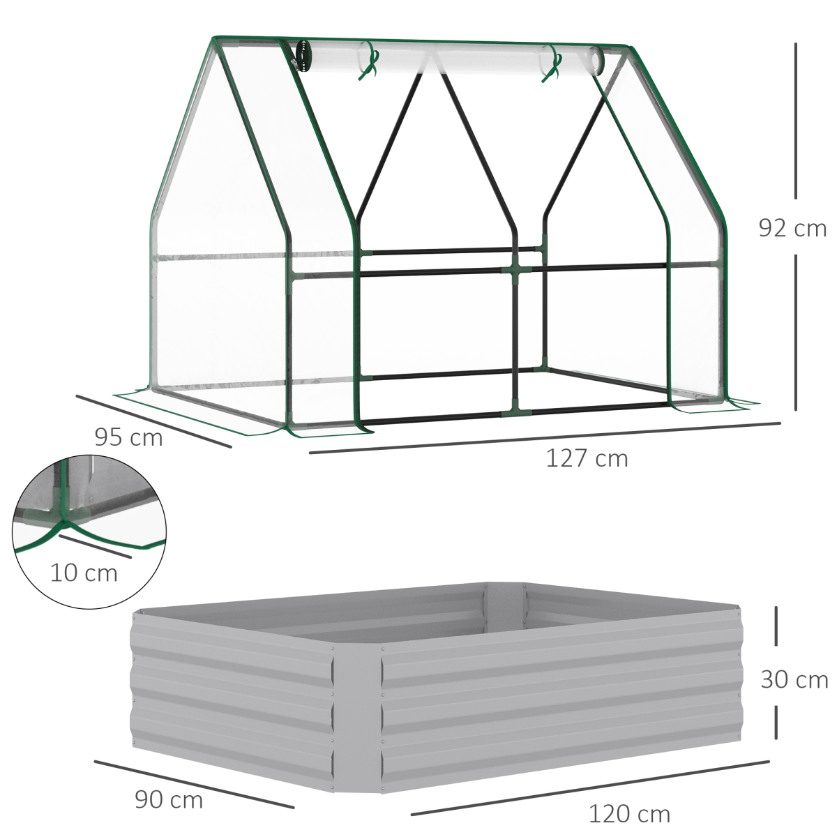 Outsunny 2-in-1 Steel Raised Garden Bed with Greenhouse Cover, Clear