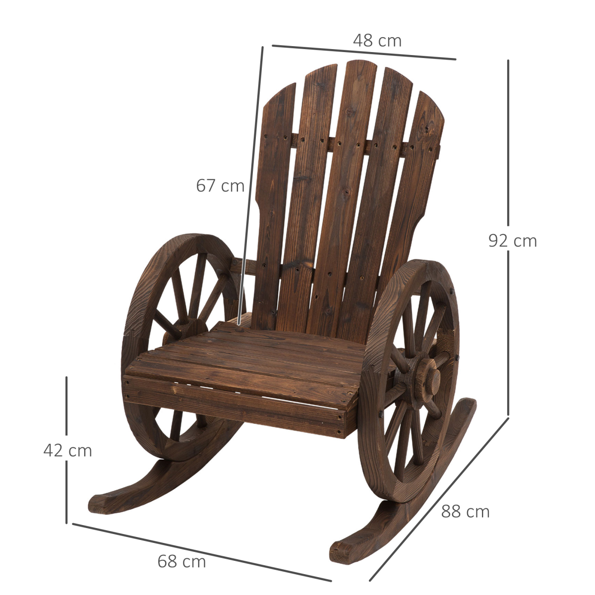 Adirondack Outdoor Rocking Chair, Fir Wood with Slatted Design, Brown, Porch Poolside Garden Lounger