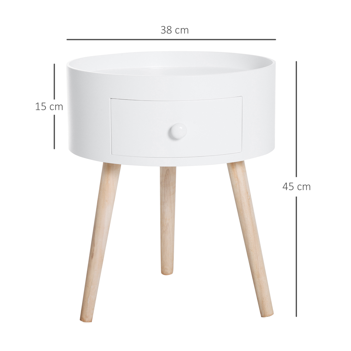 HOMCOM Round Coffee Table with Drawer, 38 x 45H cm, White