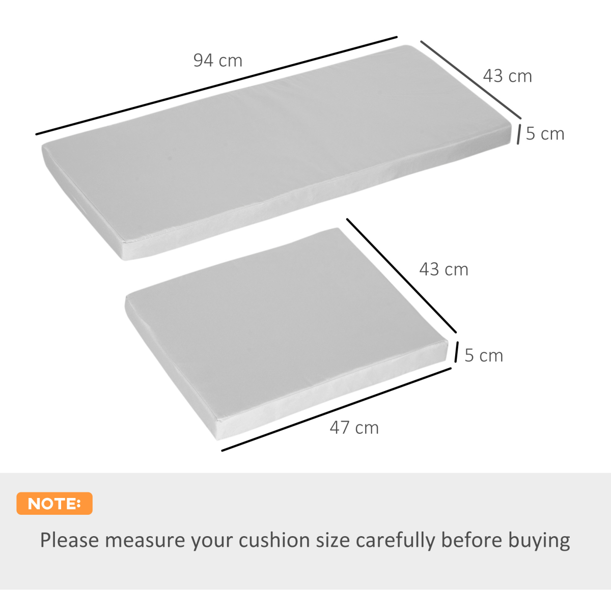 Outsunny 3-Piece Grey Seat Cushion Set for Rattan Garden Furniture, Cotton Filled, Removable Washable Covers