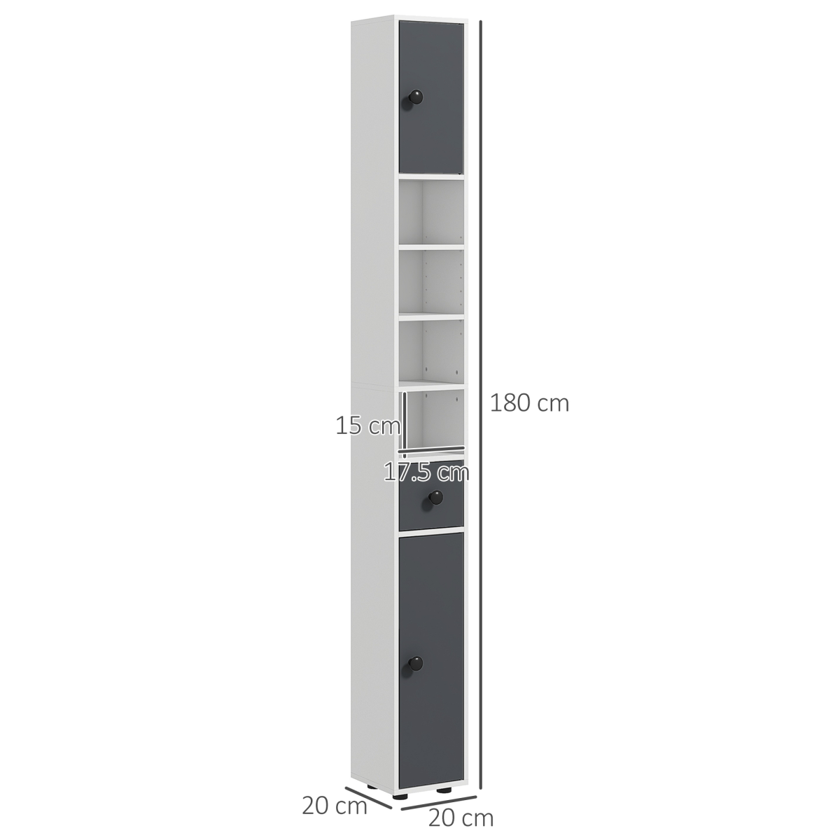 kleankin Slim Grey Bathroom Cabinet with Drawer and Open Shelves