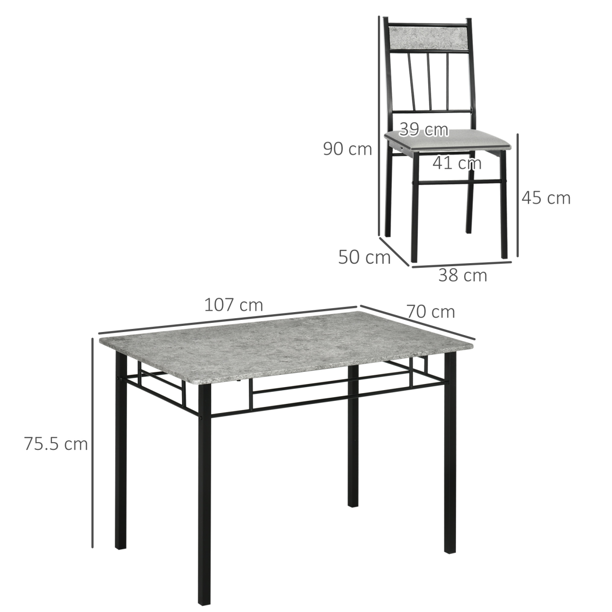 HOMCOM 5-Piece Dining Set, Marble Effect Table & 4 Chairs