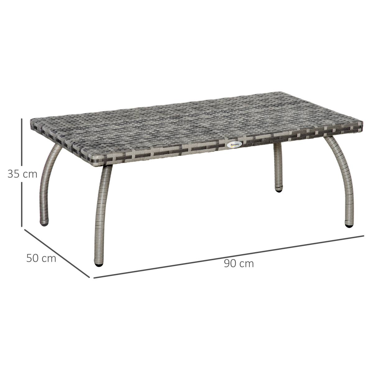Outsunny Rattan Patio Coffee Table, All-Weather Grey Wicker Table for Home, Backyard, Garden and Porch