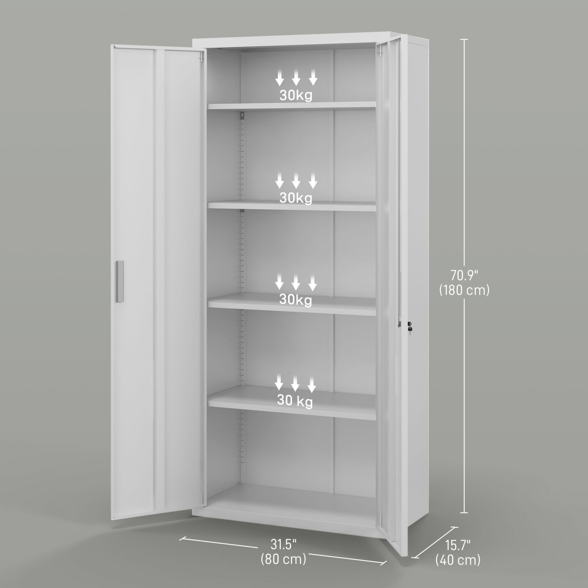 HOMCOM Lockable Steel Storage Cabinet with 5 Adjustable Shelves, White